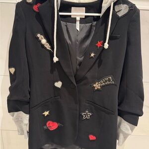 cinq a sept Black Embellished Hooded Blazer with Red Accents